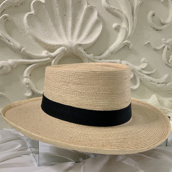 La Giralda Palm Hats Factory Boater Hat Black Band - Picture 1 of 8